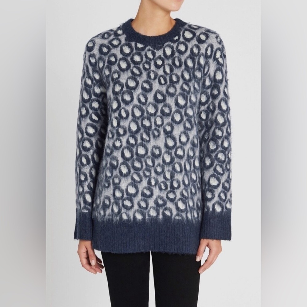 Current/Elliott Cali Brushed Leopard Print Sweater SZ L 3 Blue Grey